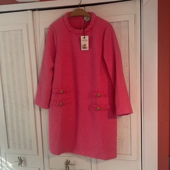 Tuckernuck NWT Hot Pink Tweed Long Sleeve Jackie Dress - Picture 6 of 11